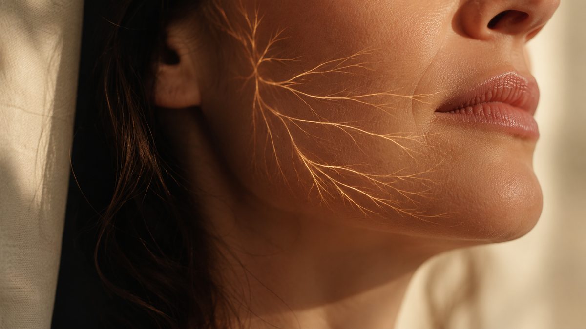 Trayecto del nervio trigémino y áreas de dolor facial